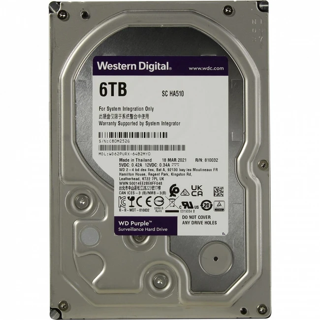 Внутренний накопитель Western Digital Purple WD62PURX-64 (HDD (классические), 6 ТБ, 3.5 дюйма, SATA)