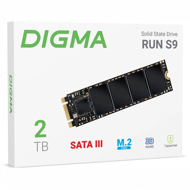 Внутренний жесткий диск Digma Run S9 DGSR1002TS93T (SSD (твердотельные), 2 ТБ, M.2, SATA)