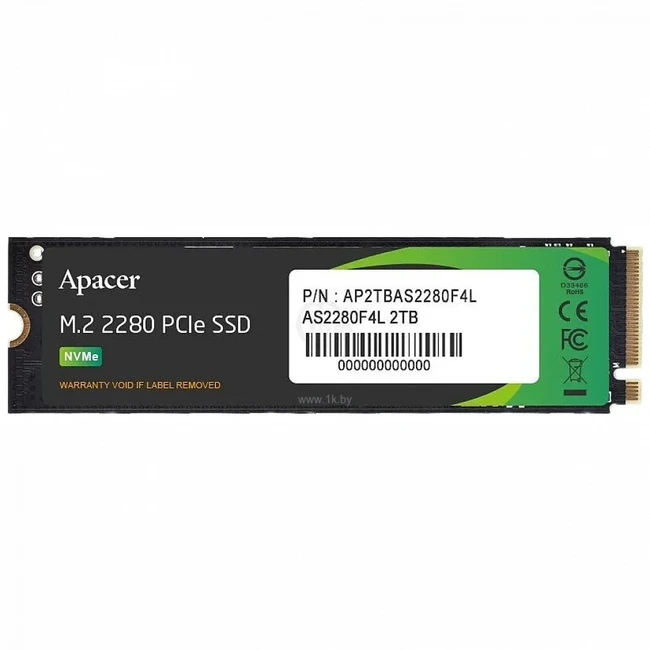 Внутренний накопитель Apacer AP2TBAS2280F4L-1 SSD (твердотельные), 2 ТБ, M.2, PCIe