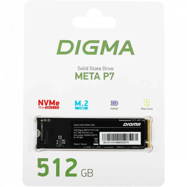 Внутренний накопитель Digma Meta P7 DGSM4512GP73T (SSD (твердотельные), 512 ГБ, M.2, PCIe)