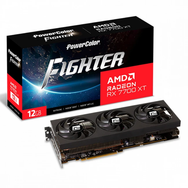 Видеокарта PowerColor Fighter Radeon RX 7700 XT RX7700XT 12G-F/OC (12 ГБ)