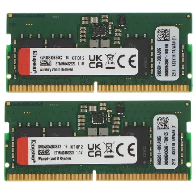 ОЗУ Kingston ValueRAM KVR48S40BS6K2-16 SO-DIMM, DDR5, 16 Гб (2 х 8 Гб), 4800 МГц