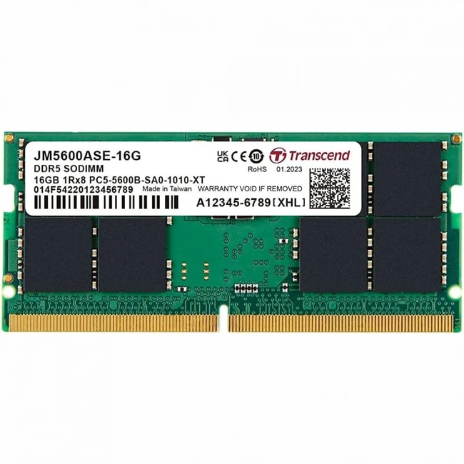 ОЗУ Transcend 16 ГБ JM5600ASE-16G SO-DIMM, DDR5, 16 Гб, 5600 МГц