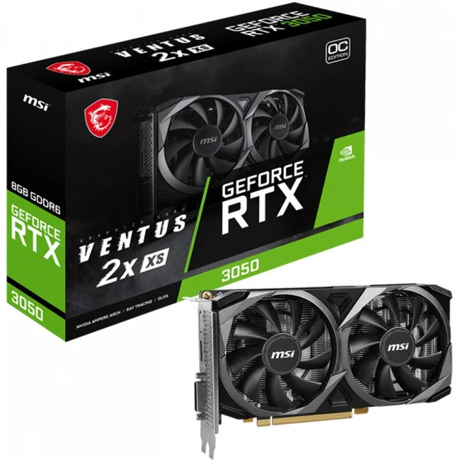 Видеокарта MSI GeForce RTX 3050 VENTUS 2X XS 8G OC GeForce RTX 3050 VENT 2X XS 8G OC (8 ГБ)