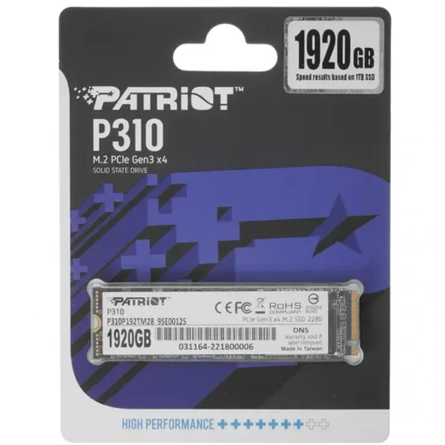Внутренний жесткий диск Patriot P310 P310P192TM28 (SSD (твердотельные), 1.92 ТБ, M.2, PCIe)