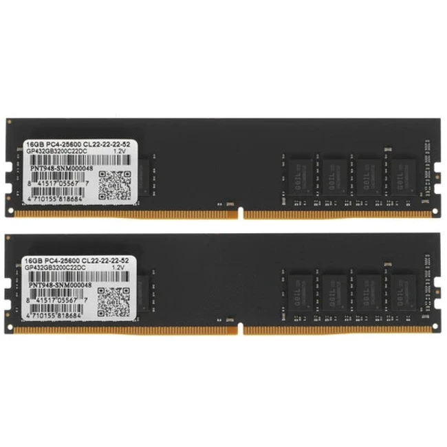 ОЗУ Geil PRISTINE GP432GB3200C22DC DIMM, DDR4, 32 Гб (2 х 16 Гб), 3200 МГц