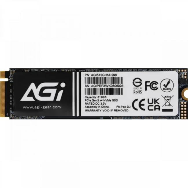 Внутренний накопитель AGI AGI512GIMAI298-CB (SSD (твердотельные), 512 ГБ, M.2, PCIe)
