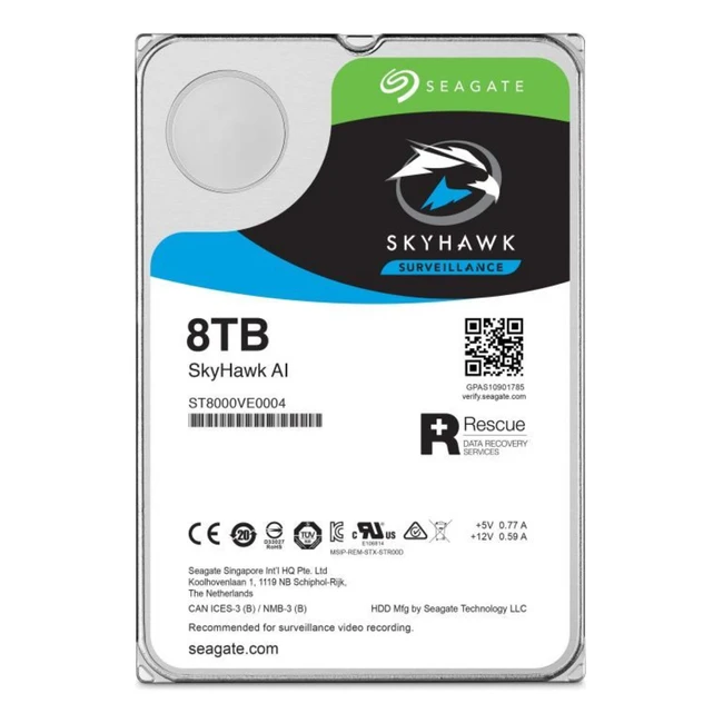 Внутренний накопитель Seagate SkyHawk ST8000VE0004 (HDD (классические), 8 ТБ, 3.5 дюйма, SATA)