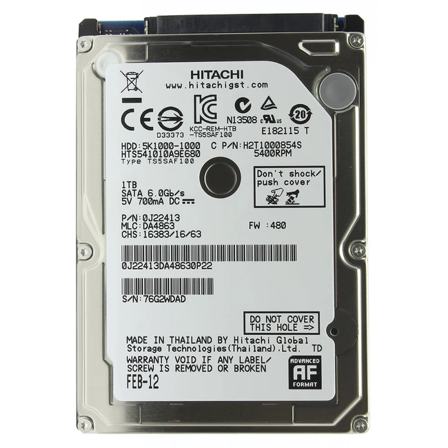 Внутренний накопитель Hitachi Travelstar 1TB SATA 2.5" 5400RPM 8Mb HTS541010A9E680 (HDD (классические), 1 ТБ, 2.5 дюйма, SATA)