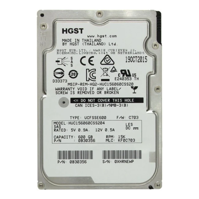 Жесткий диск Western Digital Ultrastar C15K600 HUC156060CSS204 (0B30356) HDD (классические), 600 ГБ, 2.5 дюйма, SAS