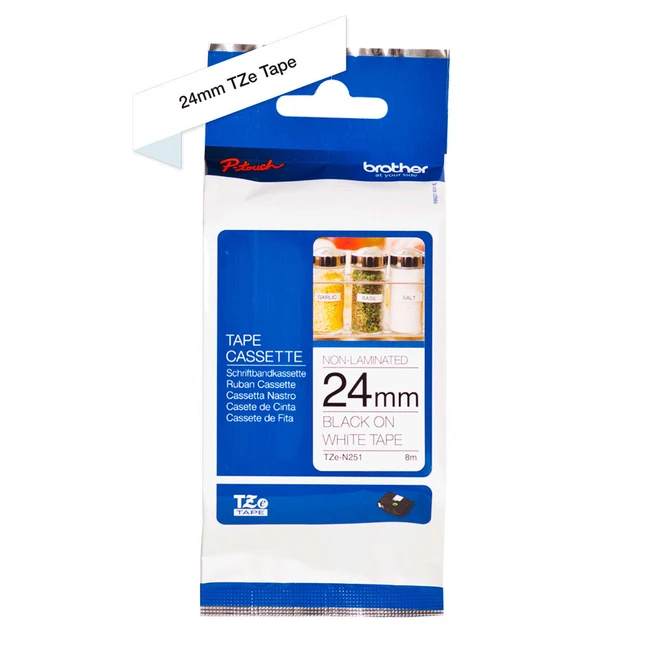 Brother кассета с лентой для печати наклеек черным на белом фоне, ширина: 24 мм. TZEN251
