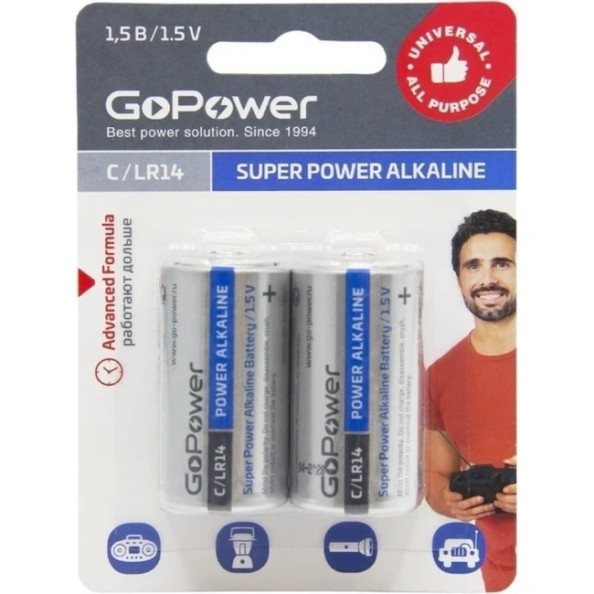 Батарейка GoPower LR14 C BL2 Alkaline 1.5V 00-00017861