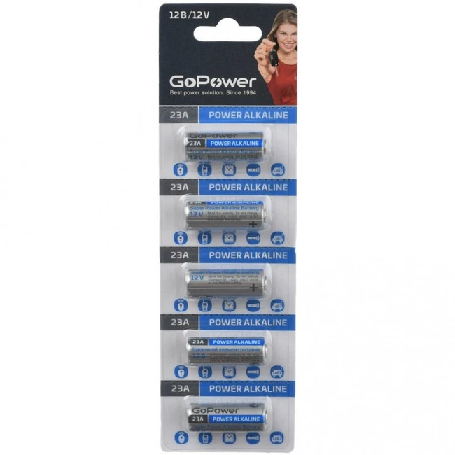 Батарейка GoPower LR27/A27/MN27 BL5 Alkaline 12V 00-00022424