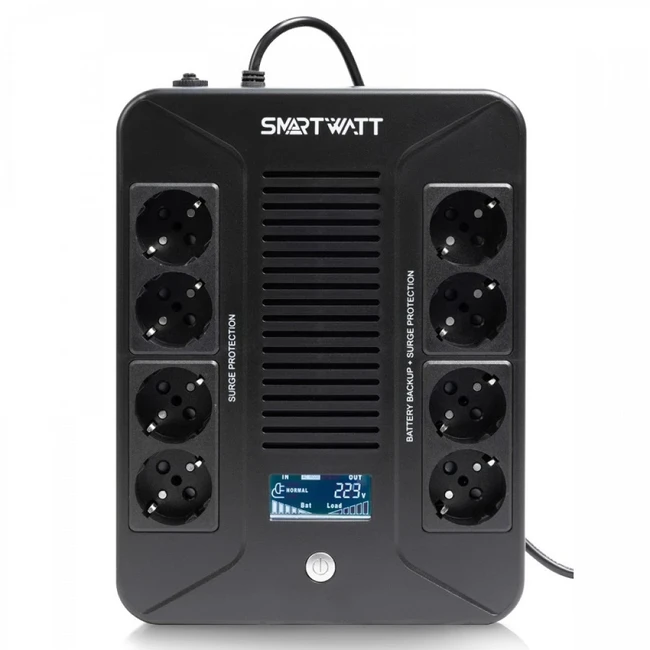 Источник бесперебойного питания SMARTWATT Safe pro LCD 3703020280001 Линейно-интерактивные, Напольный (Tower), 600 ВА, 360 Вт