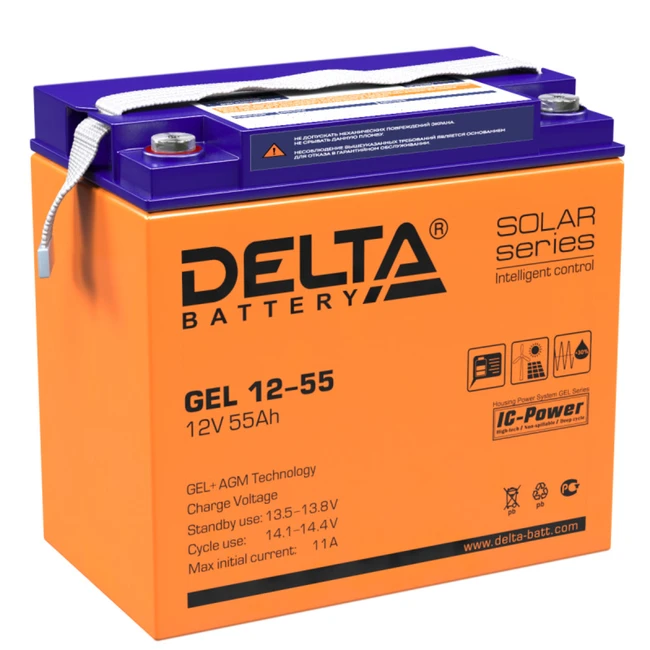 Сменные аккумуляторы АКБ для ИБП Delta Battery GEL 12-55 12 В