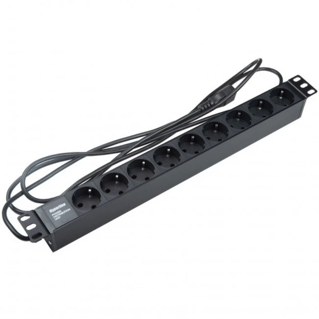 Аксессуар для серверного шкафа Hyperline Блок розеток для 19" шкафов горизонтальный 9 розеток Schuko SHE19-9SH-2.5IEC