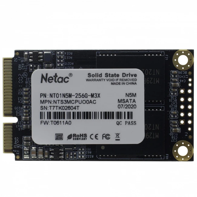 Внутренний жесткий диск Netac NT01N5M-256G-M3X (SSD (твердотельные), 256 ГБ, mSATA, SATA)