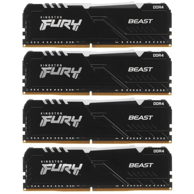 ОЗУ Kingston FURY Beast Black RGB KF432C16BBAK4/64 (DIMM, DDR4, 64 Гб (4 х 16 Гб), 2666 МГц)