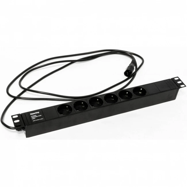 Аксессуар для серверного шкафа Hyperline Блок розеток для 19" шкафов горизонтальный 6 розеток Schuko SHE19-6SH-2.5IEC