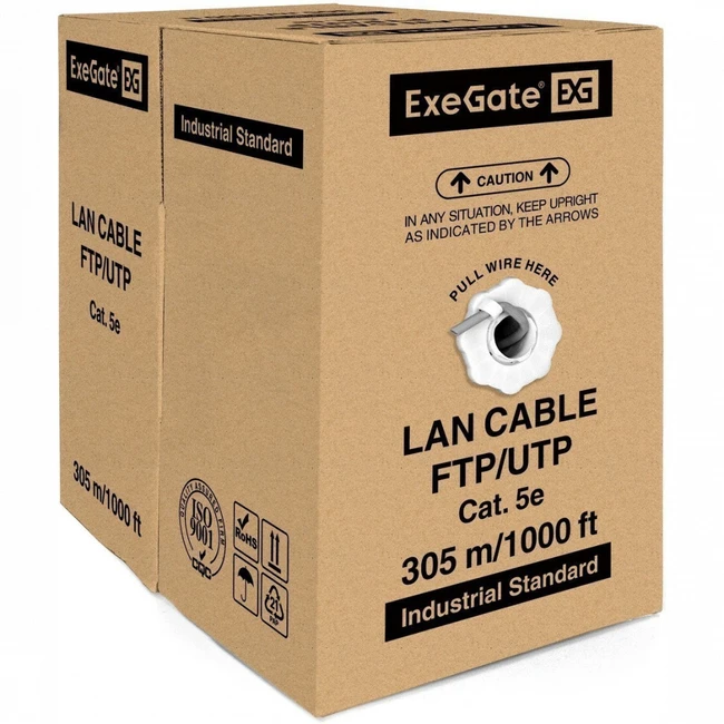 Кабель витая пара ExeGate UTP-2-C5e-CCA-S24-IN-PVC-GY-305 EX256745RUS