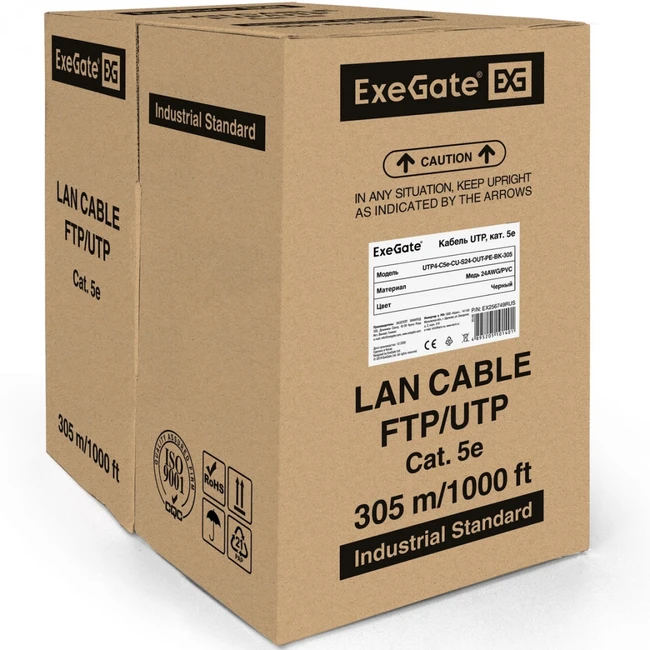Кабель витая пара ExeGate Кабель UTP 4 пары кат.5e бухта/катушка 305м EX256749RUS