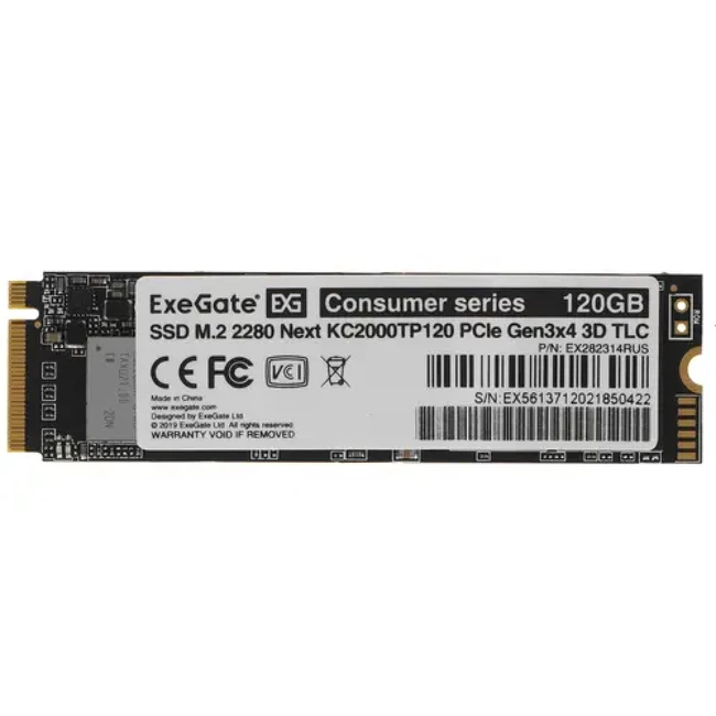 Внутренний накопитель ExeGate Next KC2000TP120 EX282314RUS SSD (твердотельные), 120 ГБ, M.2, PCIe