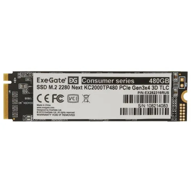 Жесткий диск ExeGate Next KC2000TP480 EX282316RUS SSD (твердотельные), 480 ГБ, M.2, PCIe