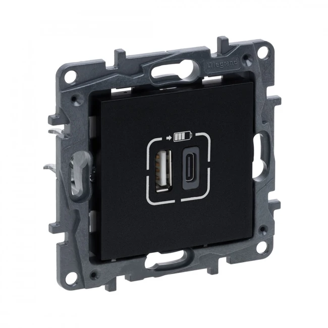 Сетевая розетка Legrand Розетка USB, Niloe Step, 863540, Тип А+C 12Вт+15Вт 5В Чёрный