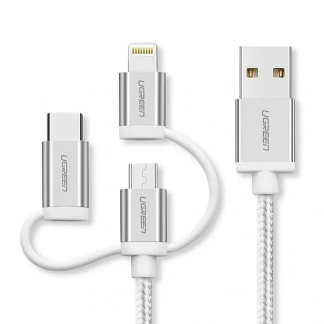 Кабель интерфейсный UGREEN US186 50203  USB Type A - USB Type B micro - Lightning (8pin) - USB Type C