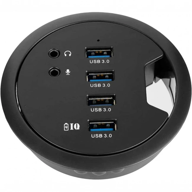 NO NAME USB 3.0 хаб с внешним блоком питания и 3,5мм аудио разъёмами встраиваемый в стол 0013588