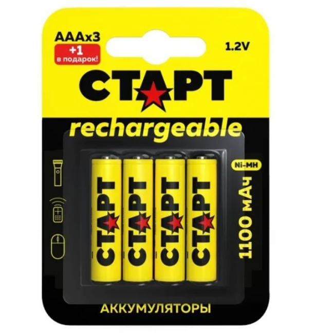Батарейка СТАРТ Ni-MH HR03 ААА 1100mAh BL3+1 4610116221006