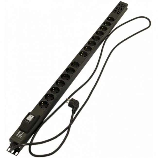 Аксессуар для серверного шкафа Hyperline Блок розеток вертикальный (15 розеток Schuko 3 розетки IEC320 C13) автоматический выключатель кабель питания 2.5м SHE-15SH-3IEC-B-2.5EU