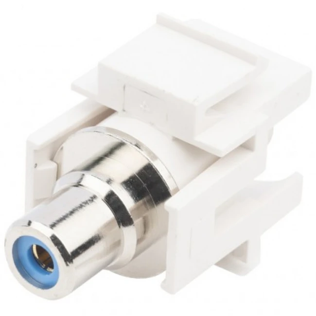 Аксессуар для оптических сетей Hyperline Вставка формата Keystone Jack с проходным адаптером RCA (синий) D type ROHS белая KJ1-RCA/BL-D-WH