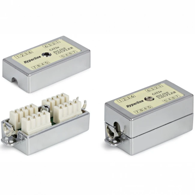 Инструмент для монтажа СКС Hyperline Проходной адаптер (coupler) Dual IDC категория 5e 4 пары экранированный CA-IDC-C5e-SH-F-WH