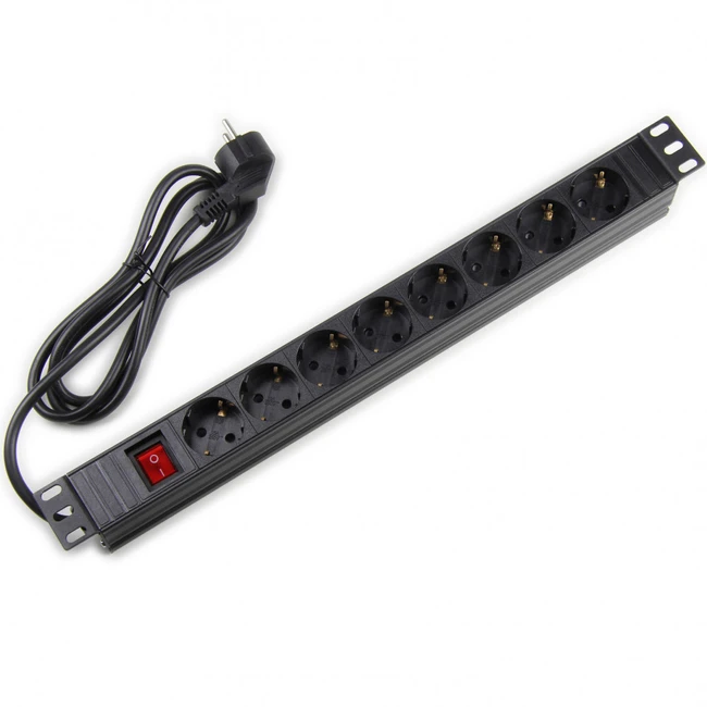 Аксессуар для серверного шкафа Wize Блок розеток 19 дюймовое крепление 8 розеток WPDU1U-8