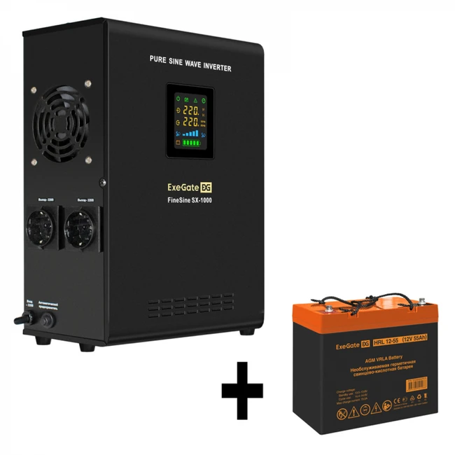 Источник бесперебойного питания ExeGate EX295997RUS + батарея 55Aч EX285652RUS EX296547RUS (Линейно-интерактивные, Напольный, 1000 ВА, 600)