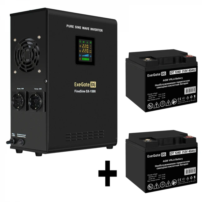 Источник бесперебойного питания ExeGate EX295998RUS + батарея 40Aч EX282976RUS 2шт EX296566RUS Линейно-интерактивные, 1500 ВА, 1050 Вт