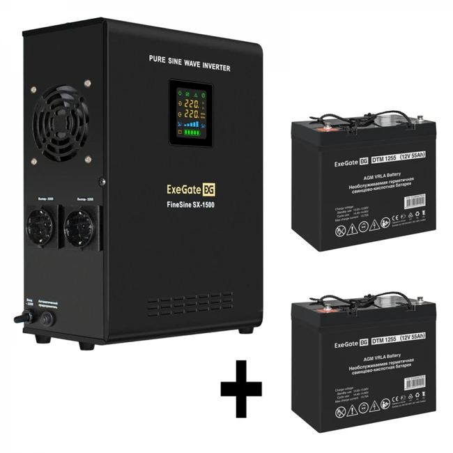 Источник бесперебойного питания ExeGate EX295998RUS + батарея 55Aч EX285667RUS 2шт EX296569RUS Линейно-интерактивные, 1500 ВА, 1050 Вт