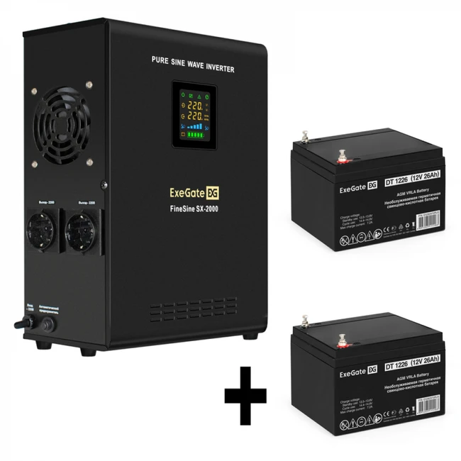 Источник бесперебойного питания ExeGate EX296001RUS + батарея 26Aч EX282970RUS 2шт EX296585RUS Линейно-интерактивные, 2000 ВА, 1400 Вт