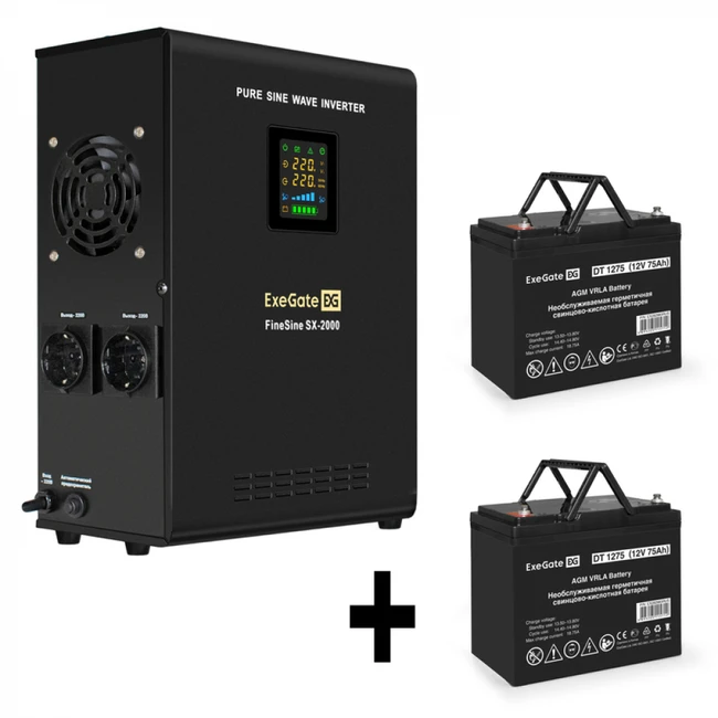Источник бесперебойного питания ExeGate EX296001RUS + батарея 75Aч EX282983RUS 2шт EX296596RUS Линейно-интерактивные, 2000 ВА, 1400 Вт