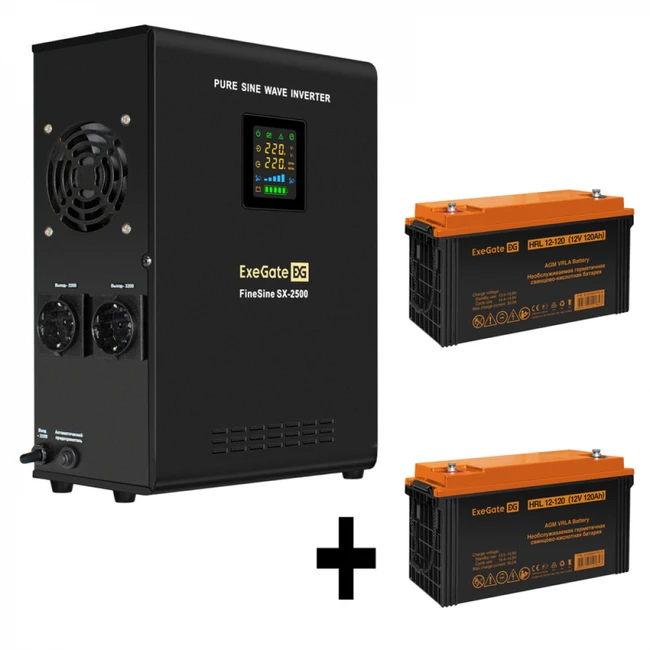 Источник бесперебойного питания ExeGate EX296002RUS + батарея 120Aч EX285657RUS 2шт EX296626RUS Линейно-интерактивные, 2500 ВА, 1800 Вт