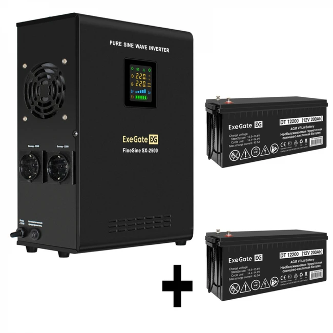 Источник бесперебойного питания ExeGate EX296002RUS + батарея 200Aч EX282991RUS 2шт EX296630RUS Линейно-интерактивные, 2500 ВА, 1800 Вт