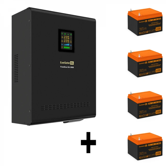 Источник бесперебойного питания ExeGate EX296003RUS + батарея 26Aч EX285663RUS 4шт EX296632RUS (Линейно-интерактивные, Настенный, 3000 ВА, 2100)