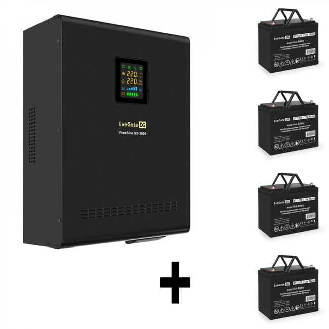 Источник бесперебойного питания ExeGate EX296003RUS + батарея 75Aч EX282983RUS 4шт EX296642RUS Линейно-интерактивные, Напольный (Tower), 3000 ВА, 2100 Вт