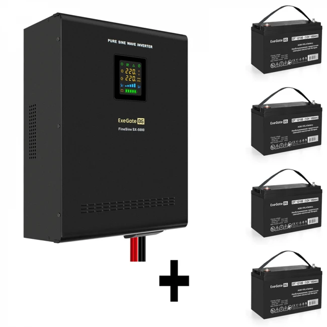 Источник бесперебойного питания ExeGate EX296004RUS + батарея 100Aч EX282985RUS 4шт EX296669RUS Линейно-интерактивные, Напольный (Tower), 5000 ВА, 3500 Вт