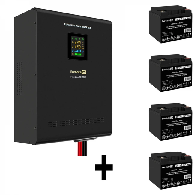 Источник бесперебойного питания ExeGate EX296004RUS + батарея 40Aч EX282976RUS 4шт EX296658RUS (Линейно-интерактивные, Настенный, 5000 ВА, 3500)