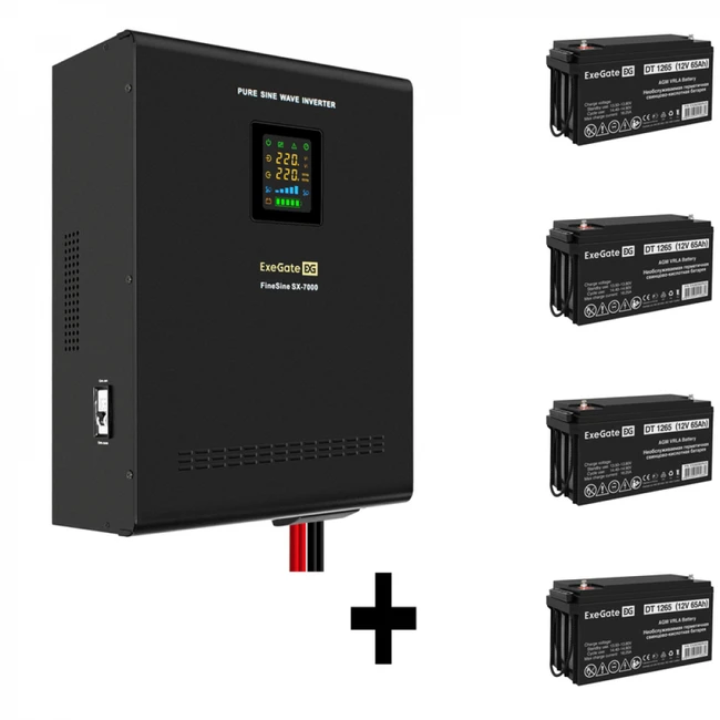 Источник бесперебойного питания ExeGate EX296005RUS + батарея 65Aч EX282980RUS 4шт EX296686RUS Линейно-интерактивные, Напольный (Tower), 7000 ВА, 5000 Вт