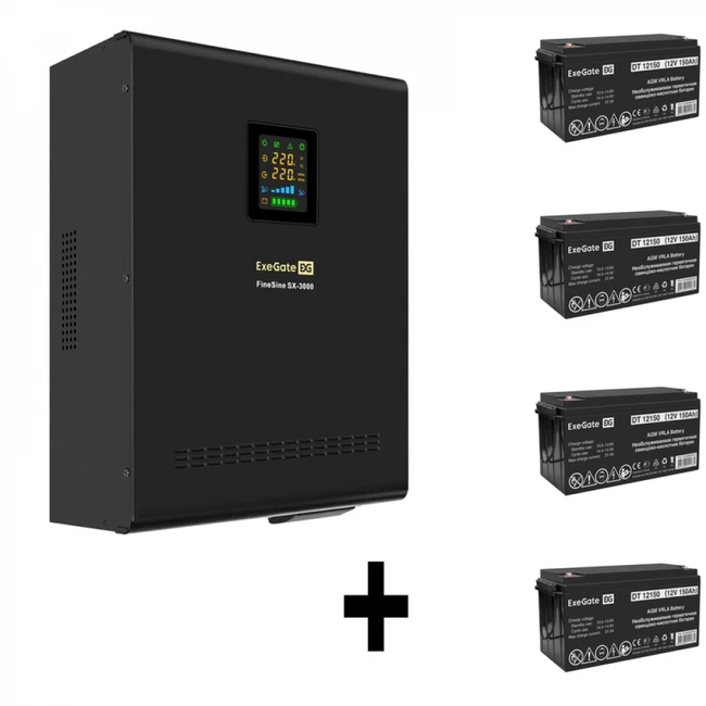 Источник бесперебойного питания ExeGate EX296003RUS + батарея 150Aч EX282990RUS 4шт EX296651RUS (Линейно-интерактивные, Настенный, 3000 ВА, 2100)