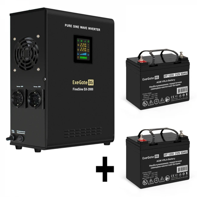 Источник бесперебойного питания ExeGate EX296001RUS + батарея 33Aч EX282974RUS 2шт EX296587RUS Линейно-интерактивные, 2000 ВА, 1400 Вт