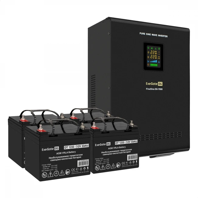 Источник бесперебойного питания ExeGate EX296005RUS + батарея 33Aч EX282974RUS EX296679RUS (Линейно-интерактивные, Настенный, 7000 ВА, 5000)